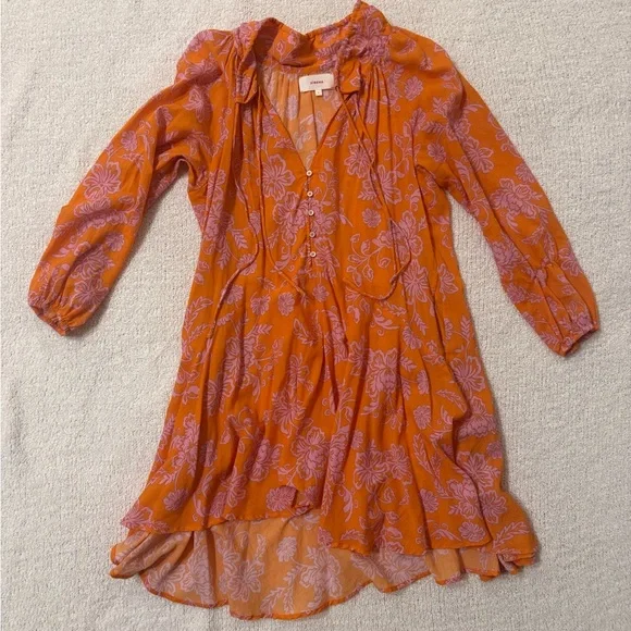 XiRENA Bright Orange Pink Floral Long Sleeved Mini Dress - Picture 4 of 8